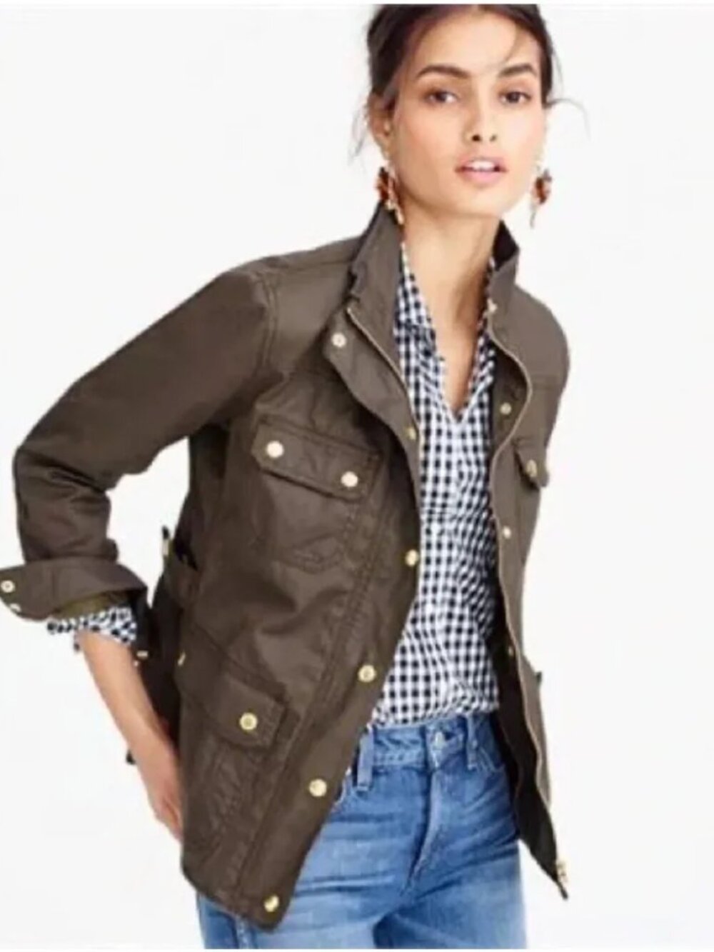 J. CREW Olive Green Coated Canvas Downtown Utility Jacket, Women’s Size Medium